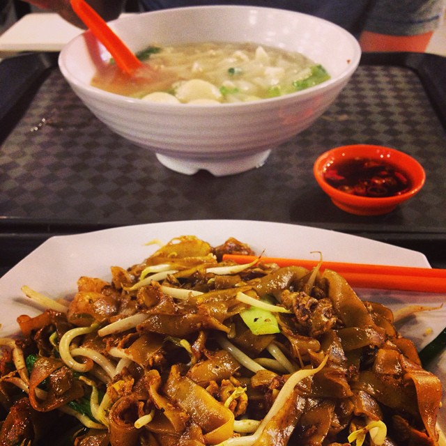 Fried Kway Teow and Fishball Soup.. breakfast Singapore style