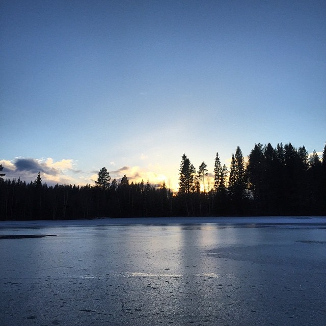 Sunset while ice fishing