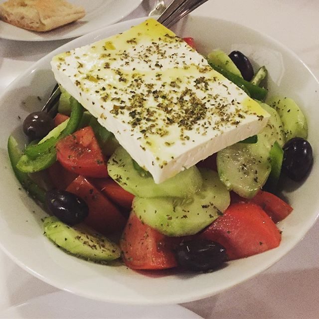 Just a small amount of feta with the Greek salads here