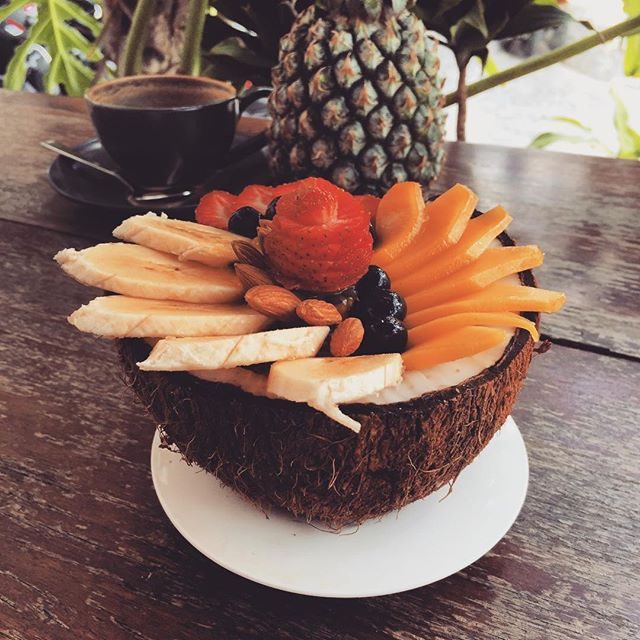 Acai bowl in a coconut